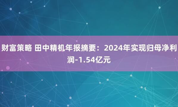 财富策略 田中精机年报摘要：2024年实现归母净利润-1.54亿元